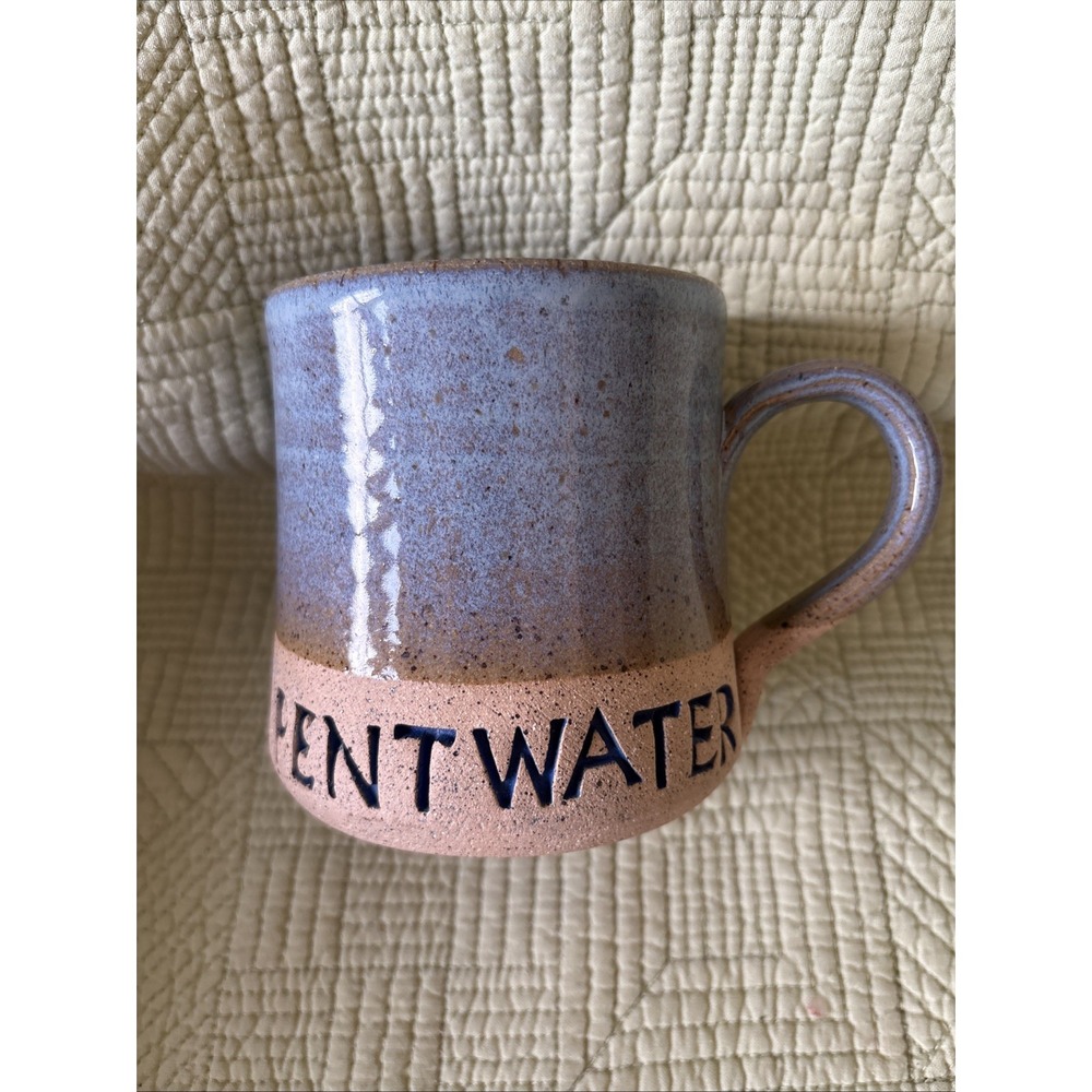 Pentwater Michigan Lake Life Stoneware Mug Cup Blue Speckled Pottery Blue Sand